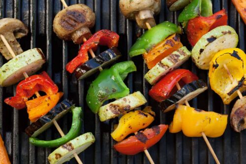 Grilled vegetables cooking. Top view